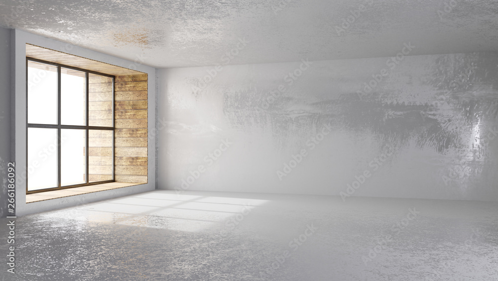 Abstract architecture white room interior loft style, Empty room with lighting 3d rendering.