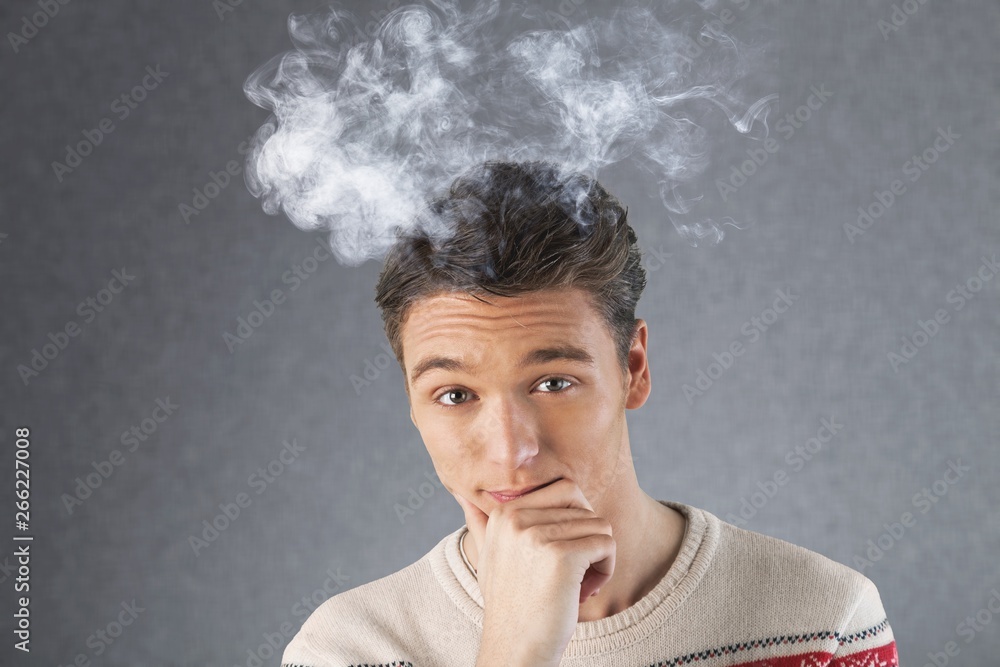 Thinking man concetrating intently - isolated image on white background