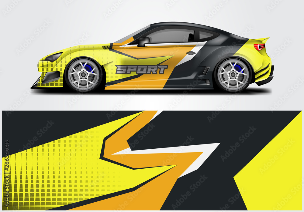 Car wrap livery decal vector , supercar, rally, drift . Graphic abstract stripe racing background . 