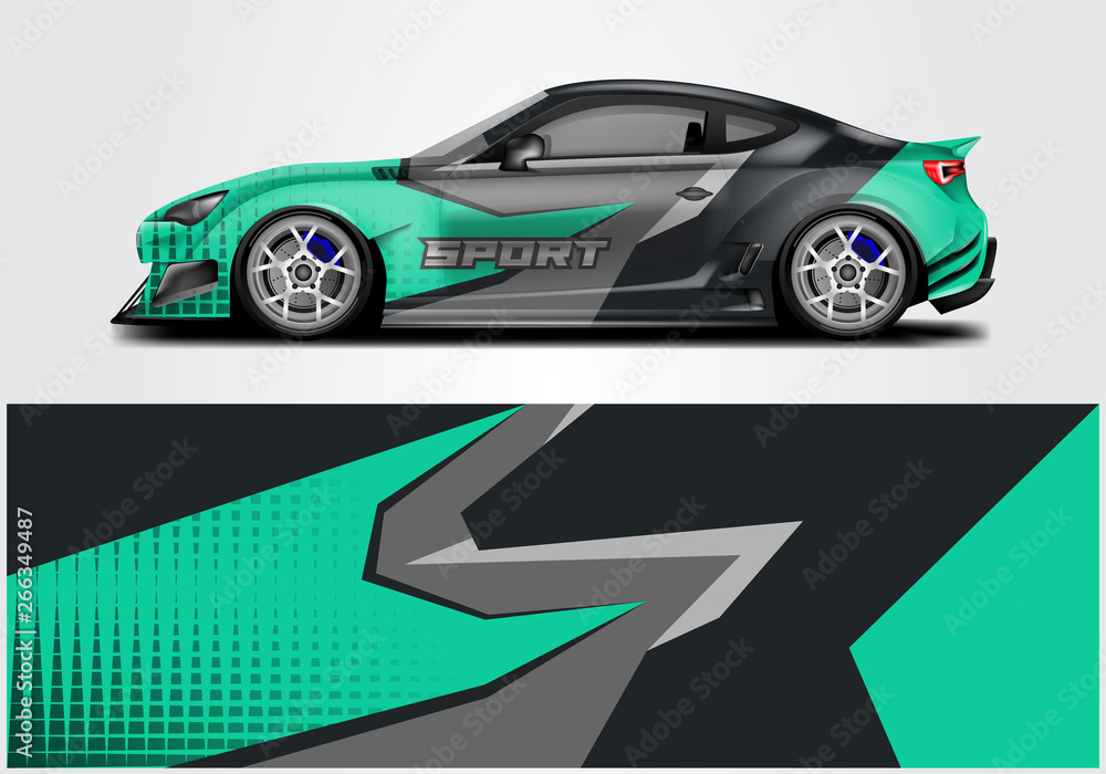 Car wrap livery decal vector , supercar, rally, drift . Graphic abstract stripe racing background . 