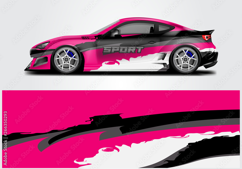 Car wrap livery decal vector , supercar, rally, drift . Graphic abstract stripe racing background . 