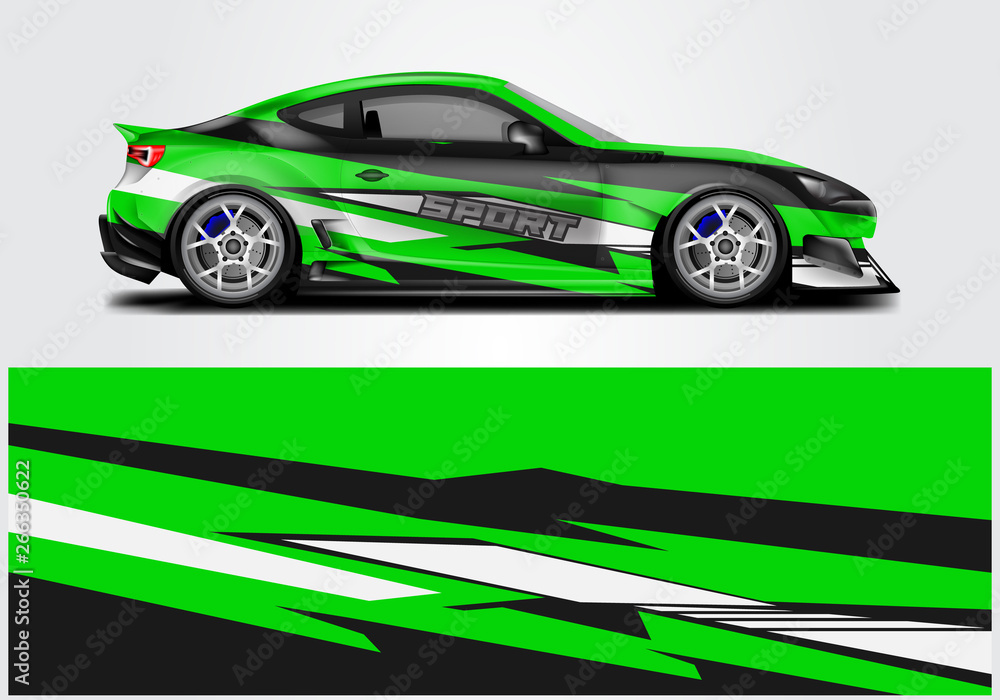 Car wrap livery decal vector , supercar, rally, drift . Graphic abstract stripe racing background . 