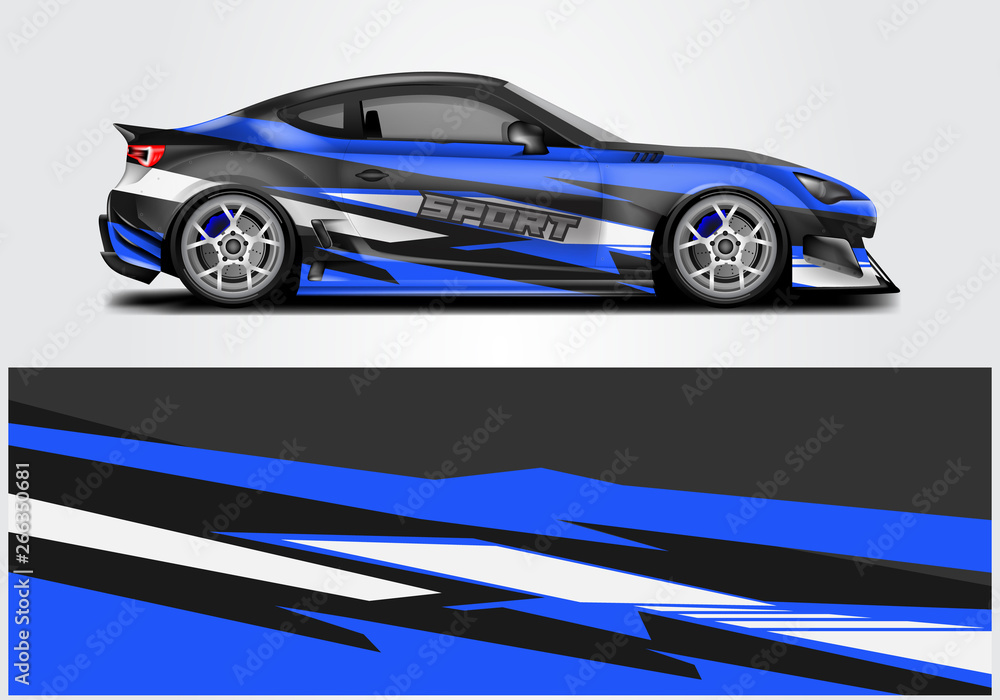 Car wrap livery decal vector , supercar, rally, drift . Graphic abstract stripe racing background . 