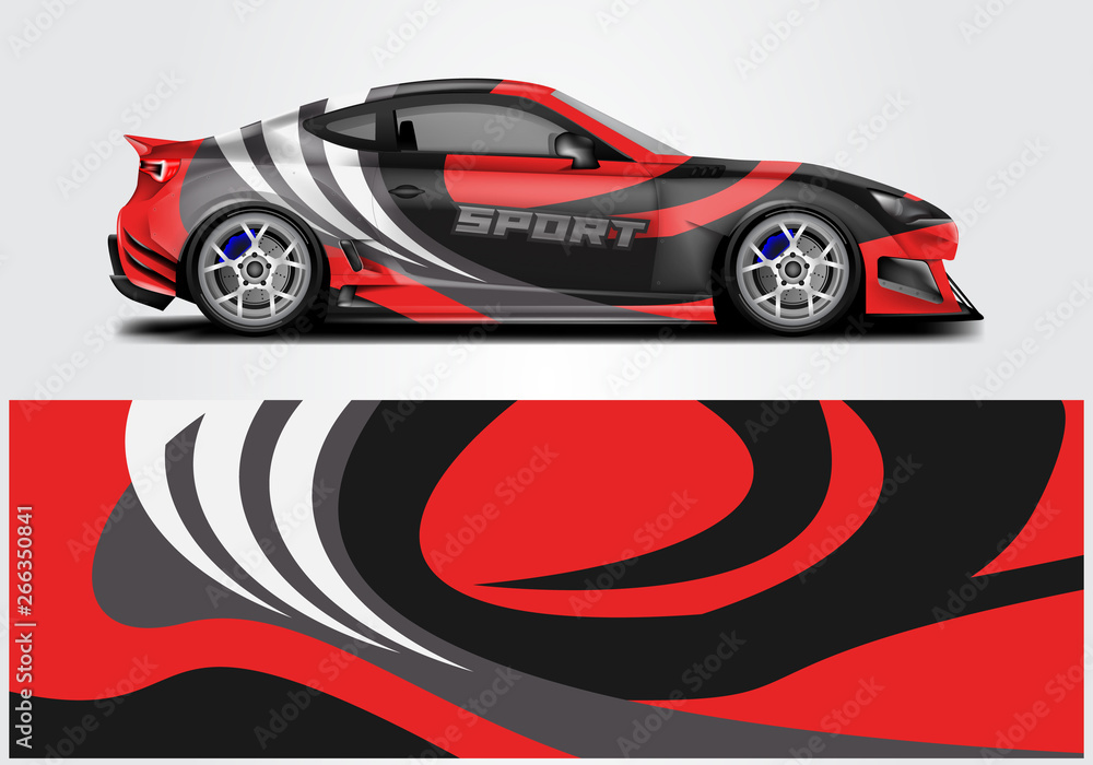 Car wrap livery decal vector , supercar, rally, drift . Graphic abstract stripe racing background . 