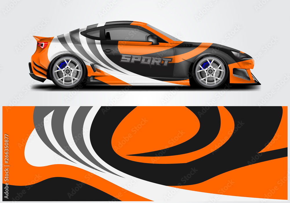 Car wrap livery decal vector , supercar, rally, drift . Graphic abstract stripe racing background . 