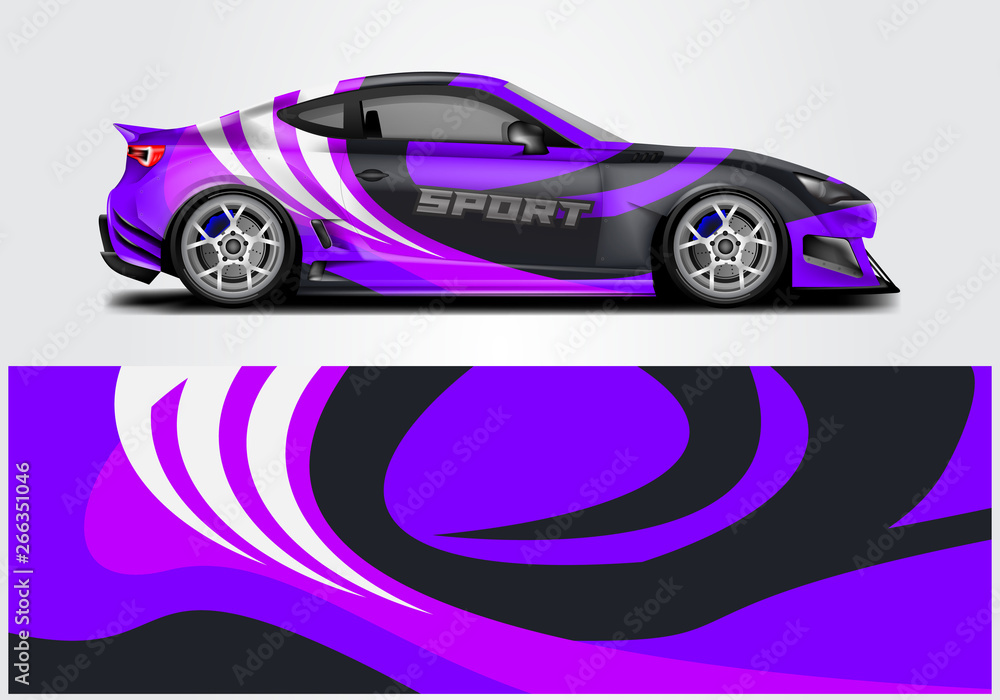 Car wrap livery decal vector , supercar, rally, drift . Graphic abstract stripe racing background . 