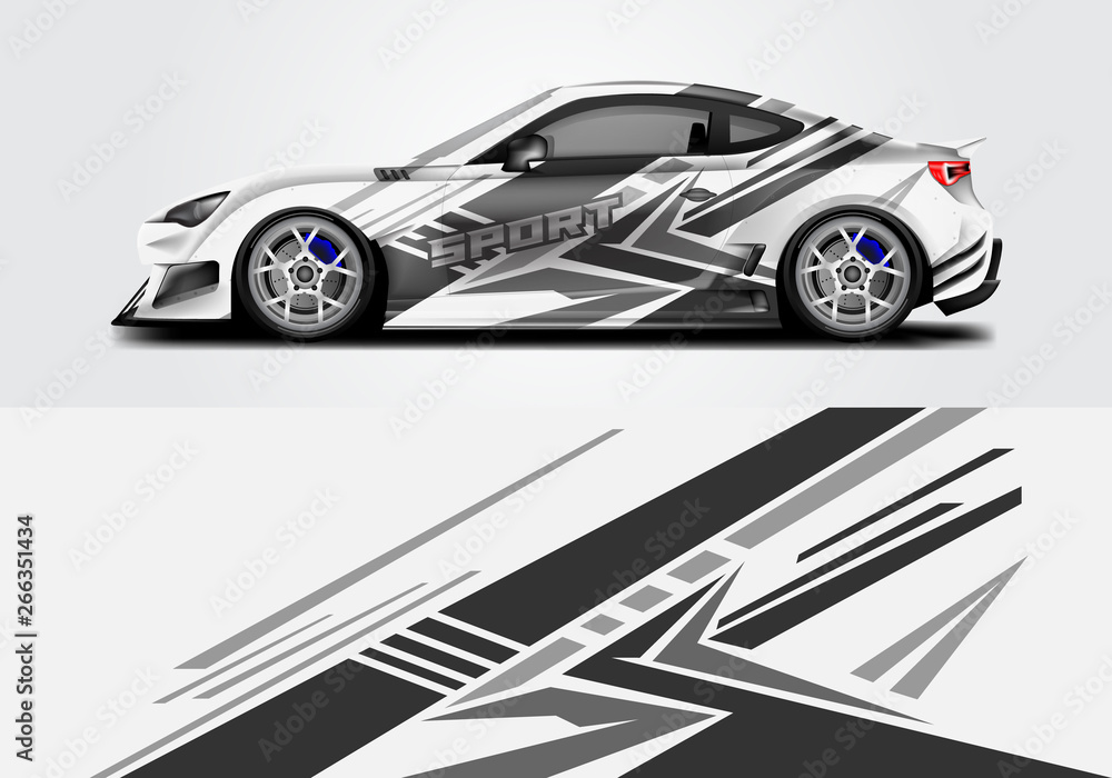 Car wrap livery decal vector , supercar, rally, drift . Graphic abstract stripe racing background . 