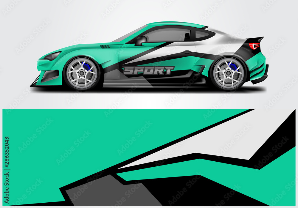 Car wrap livery decal vector , supercar, rally, drift . Graphic abstract stripe racing background . 