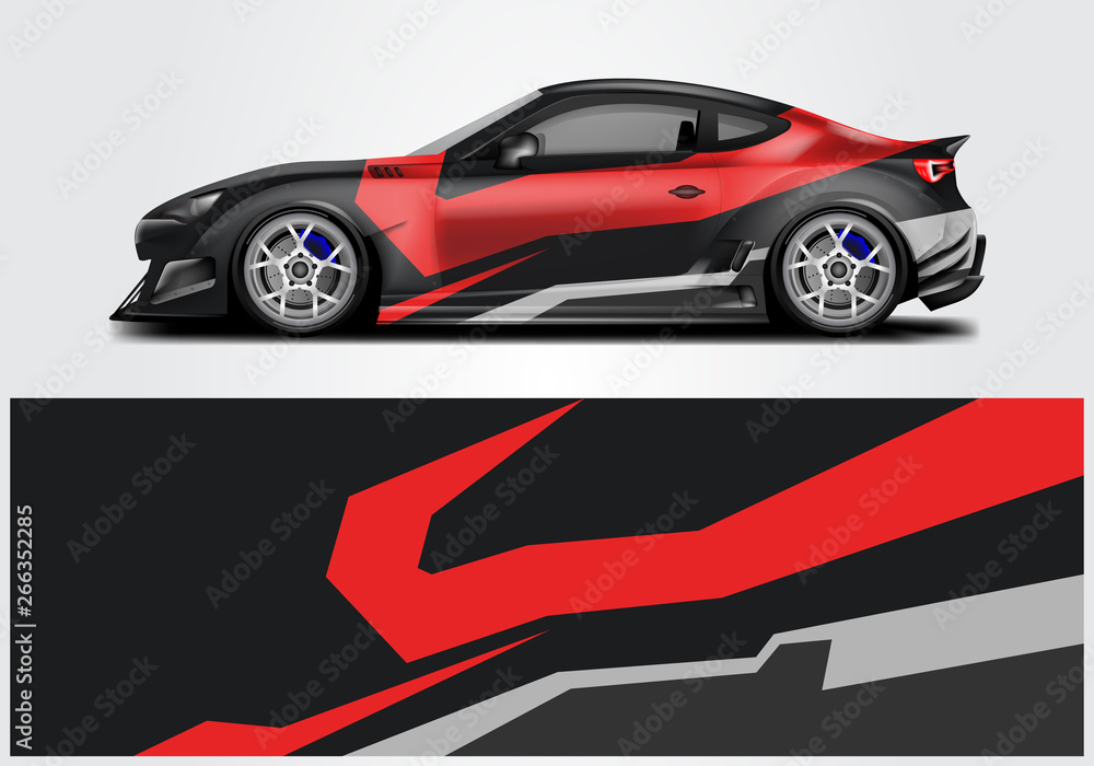 Car wrap livery decal vector , supercar, rally, drift . Graphic abstract stripe racing background . 