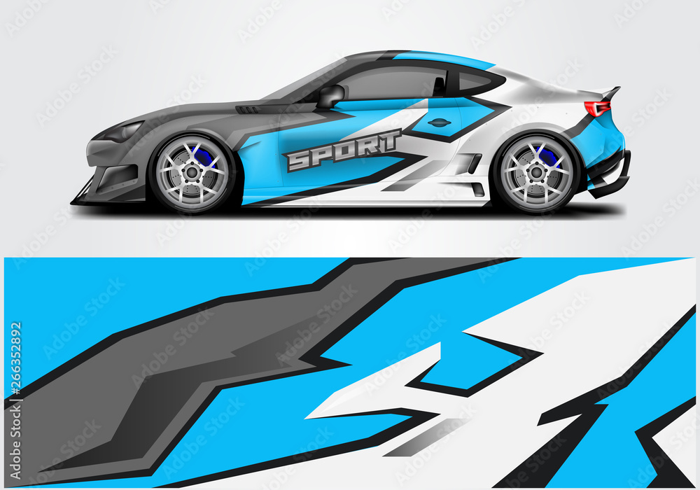 Car wrap livery decal vector , supercar, rally, drift . Graphic abstract stripe racing background . 