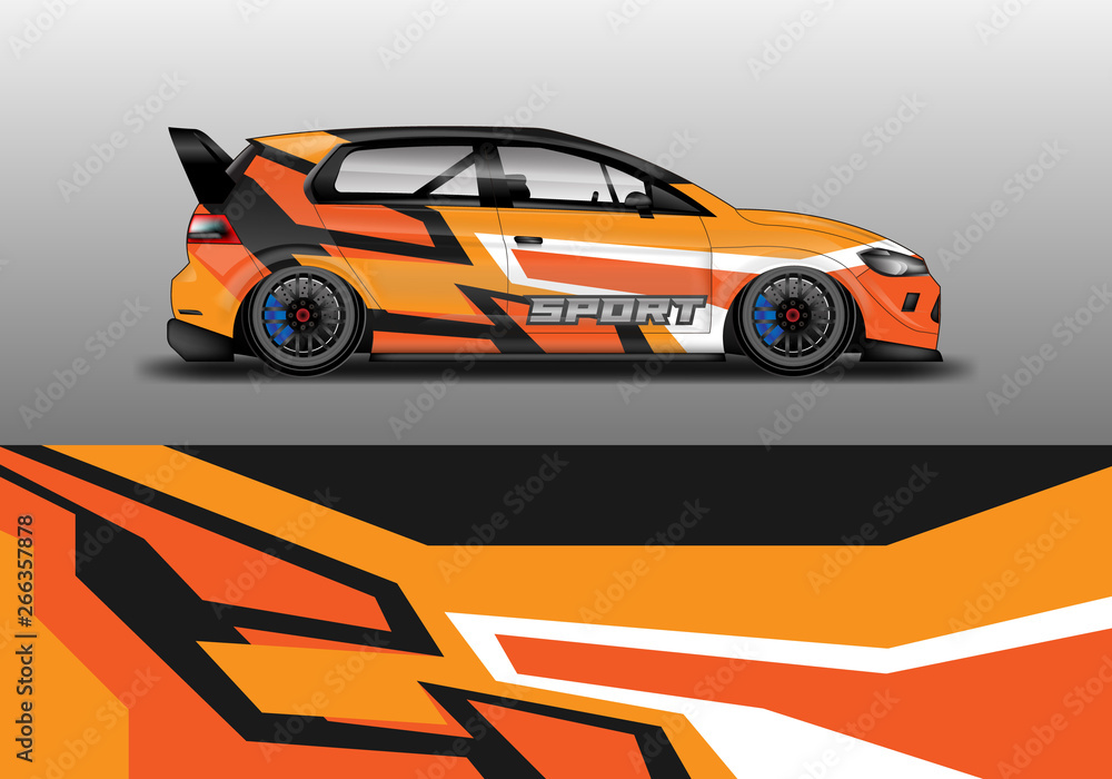 Car wrap graphic vector. Abstract stripe racing background kit designs for wrap vehicle, race car, r