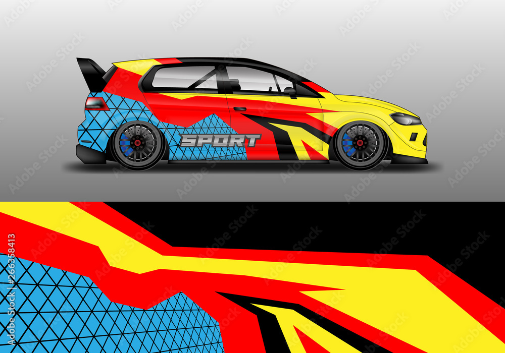 Car wrap graphic vector. Abstract stripe racing background kit designs for wrap vehicle, race car, r