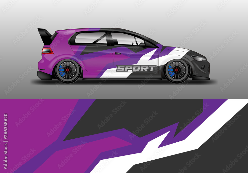 Car wrap graphic vector. Abstract stripe racing background kit designs for wrap vehicle, race car, r