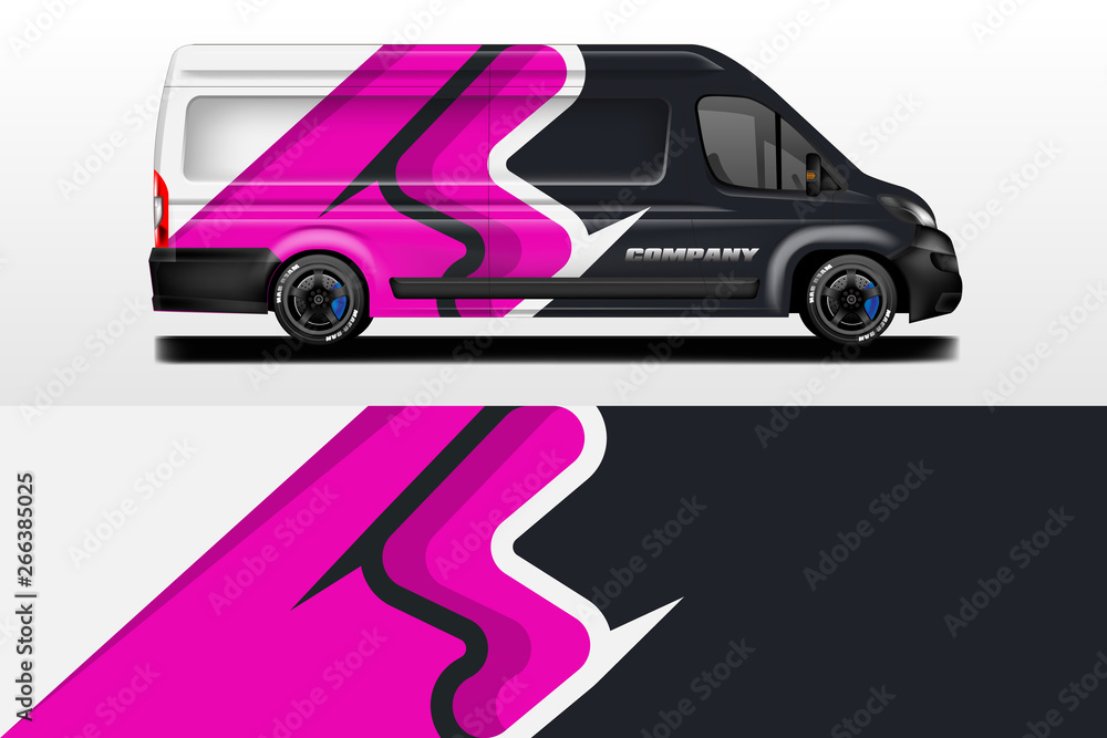 Van vector car wrap, truck, bus, racing, car service. Abstract graphic background graphics