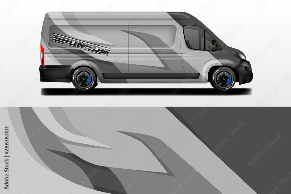 Van vector car wrap, truck, bus, racing, car service. Abstract graphic background graphics