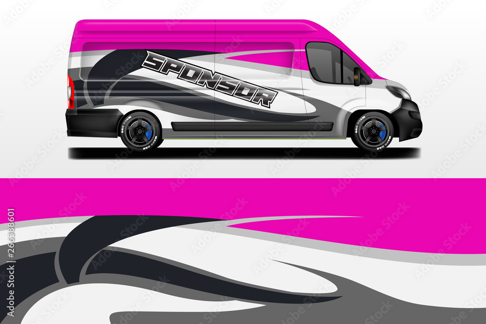 Van vector car wrap, truck, bus, racing, car service. Abstract graphic background graphics