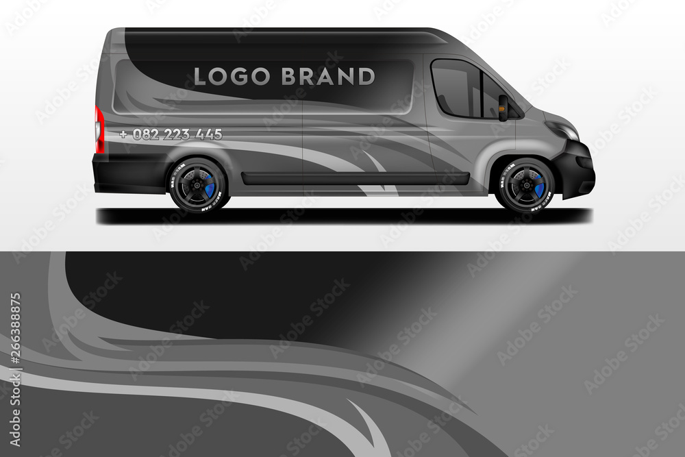 Van vector car wrap, truck, bus, racing, car service. Abstract graphic background graphics