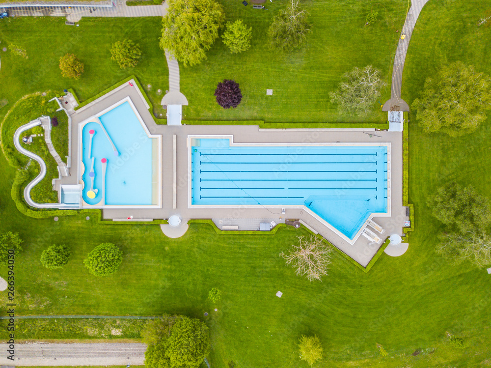 Aerial view of public swimming pool