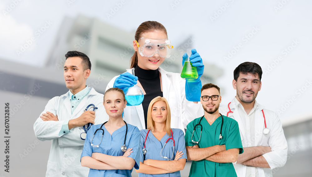 Healthcare people group portrait in creative layout. Professional medical staff, doctors, nurse and 