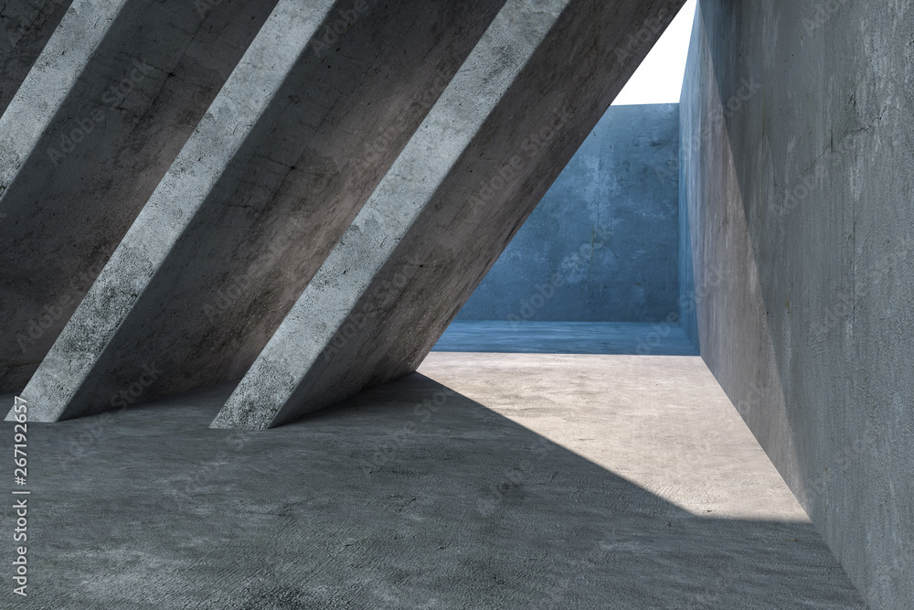 3d rendering, concrete room with creative construction.