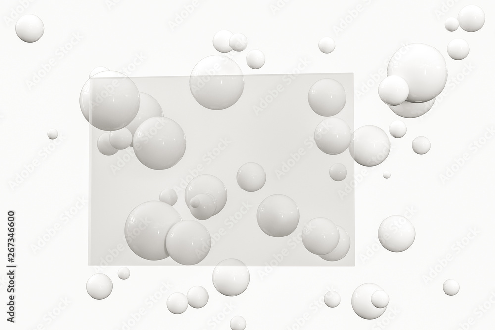 3d rendering, white balls with frame in the middle.