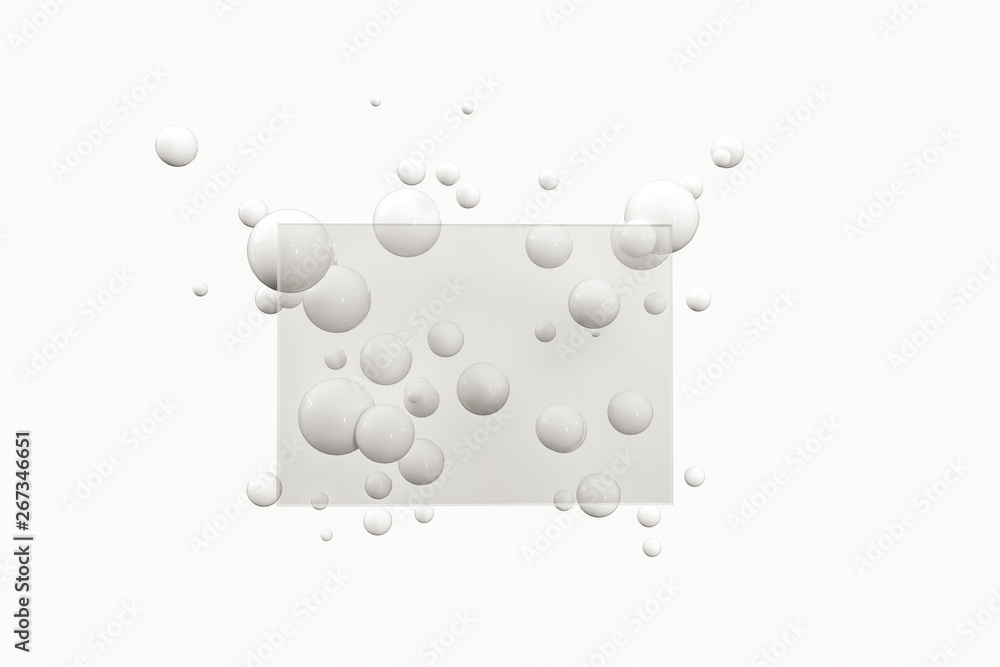 3d rendering, white balls with frame in the middle.