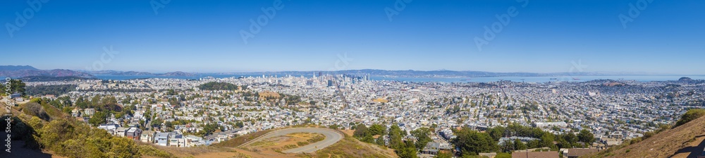 San Francisco city panorama from Twin Peaks, California, USA