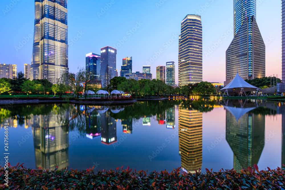 Shanghai modern commercial office buildings scenery at night