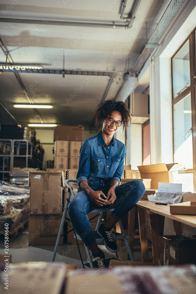 Online business owner at her office