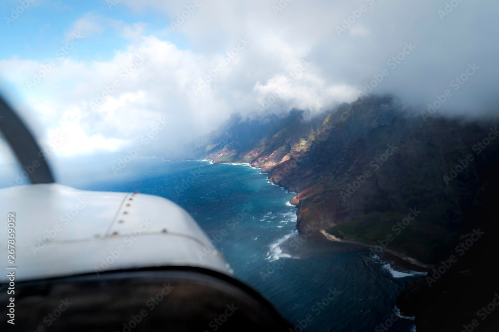 Kauai, Hawaii, United States. Airplane ride over the beautiful views over the island! Seeing the coa