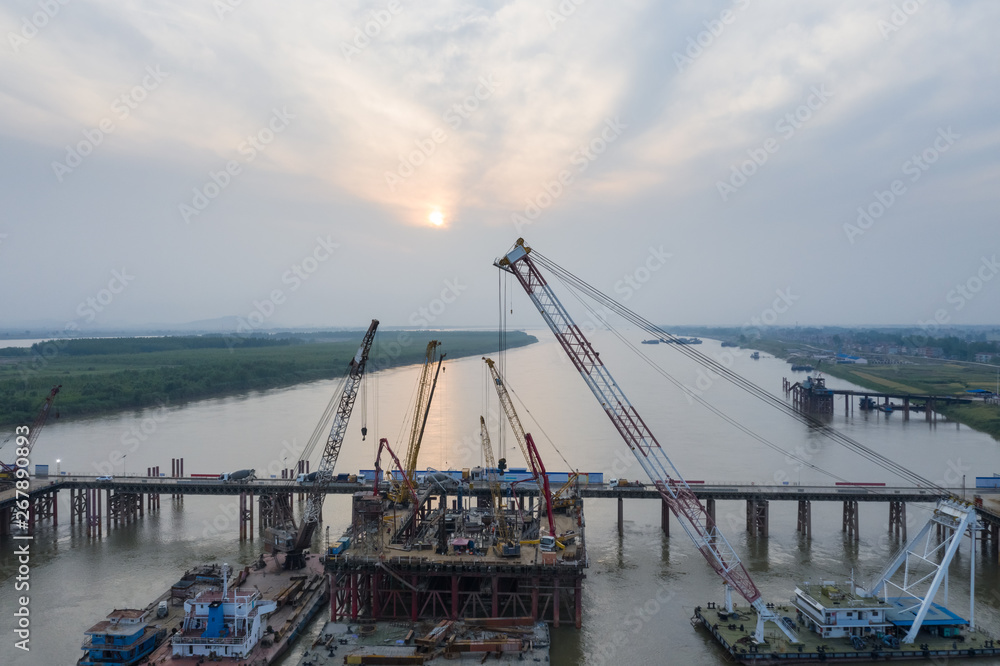 bridge construction site at dusk