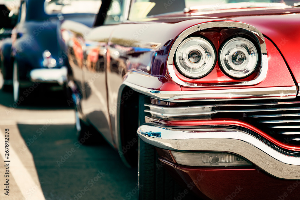 red classic car, old vintage vehicle