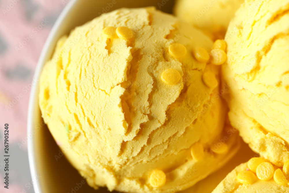 Balls of tasty ice cream, closeup