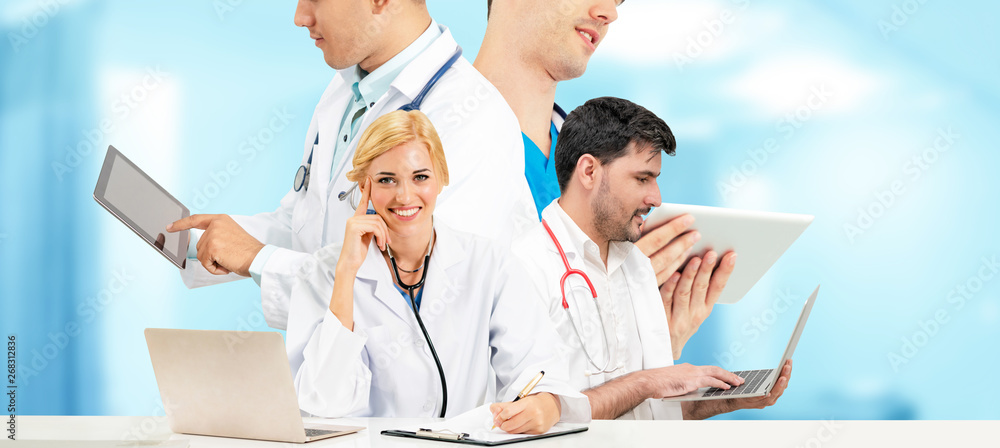 Healthcare people group portrait in creative layout. Professional medical staff, doctors, nurse and 