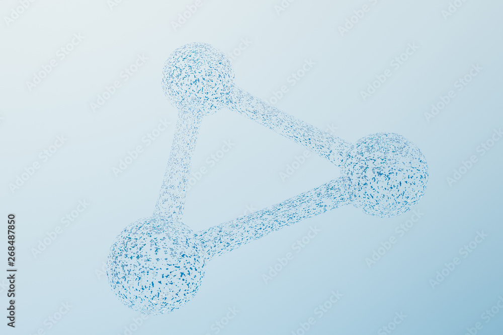 3d渲染，具有粒子效应的蓝色化学配方
