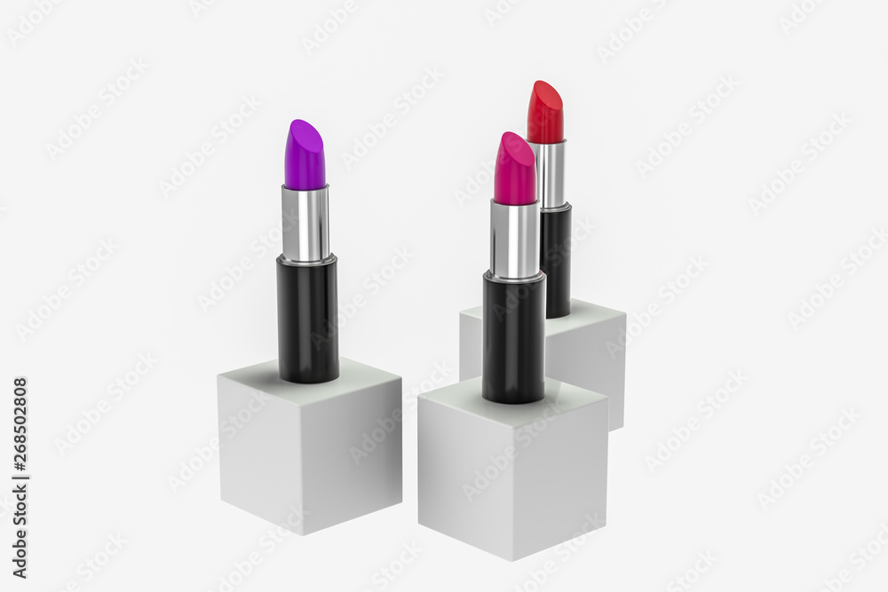 Lipstick with light color background, product photography, 3d rendering.