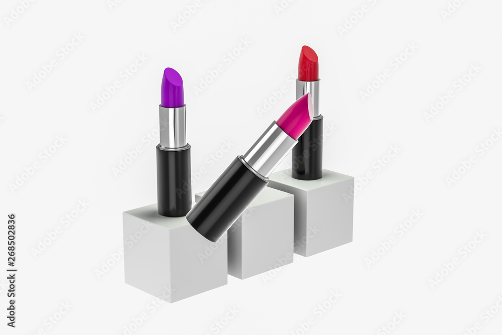 Lipstick with light color background, product photography, 3d rendering.