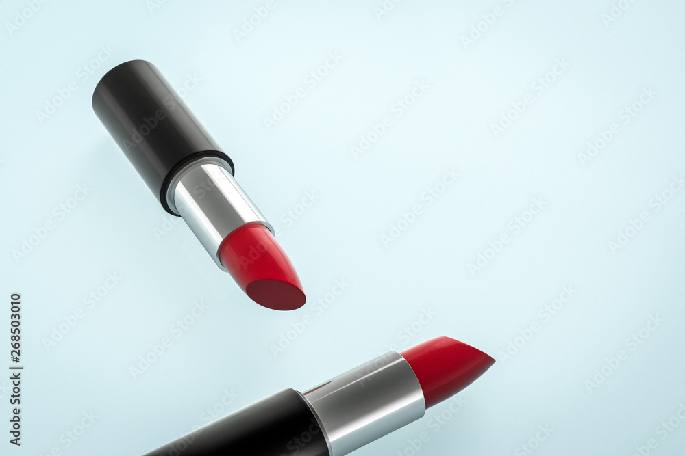 Lipstick with light color background, product photography, 3d rendering.