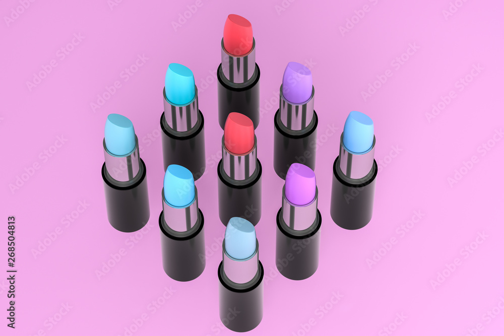 Lipstick with light color background, product photography, 3d rendering.