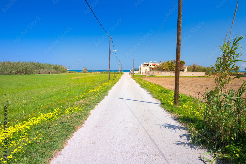 Road to the Maleme beach on Crete, Greece