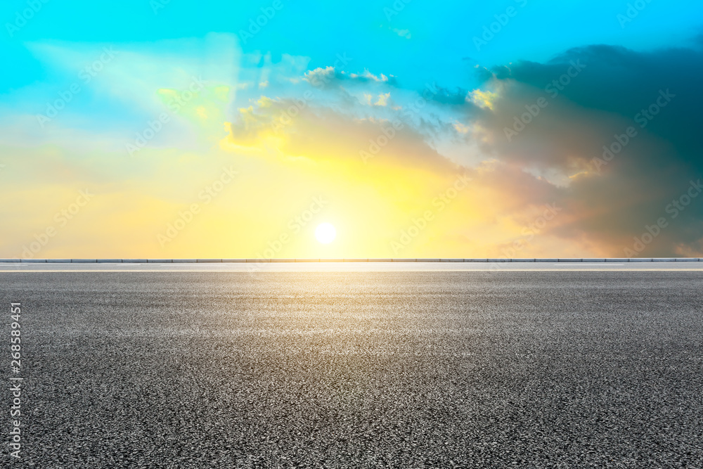 Empty road and sky nature landscape at sunrise