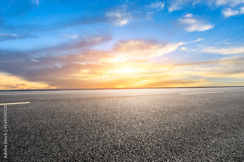 Empty road and sky nature landscape at sunrise