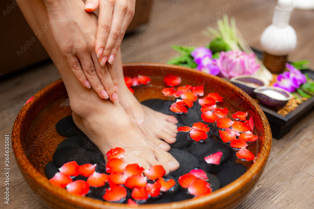 Spa treatment female feet is a healing for relaxation, comfort, clean. spa concept.