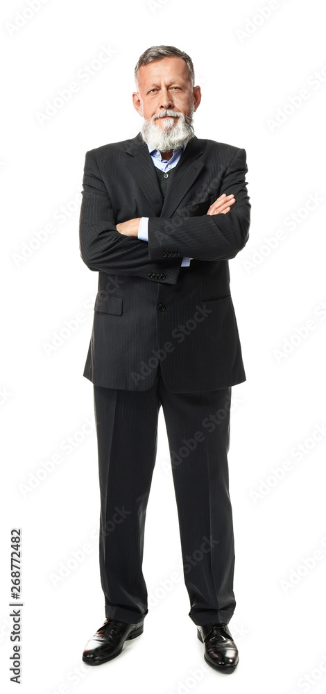 Portrait of handsome senior man on white background