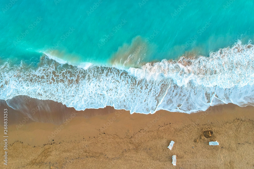 Aerial view of tropical beach on Turkish Riviera near Side