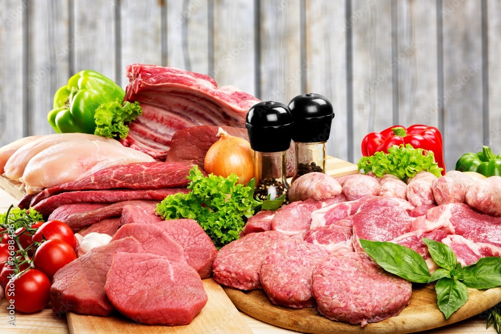 Freshness Meat collection on wooden background