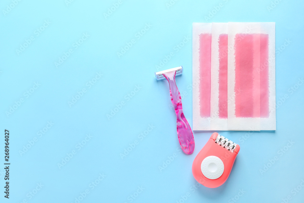 Set for hair removal on color background