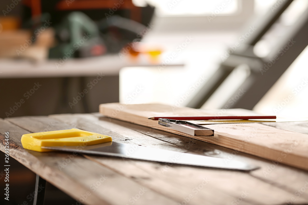 Workplace of carpenter in shop