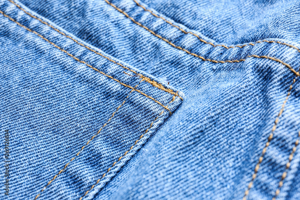 Stylish blue jeans, closeup view