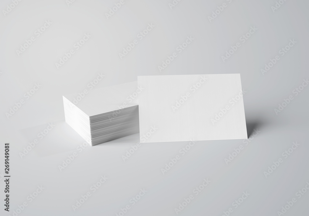 Stack of white business cards mockup isolated on white 3d rendering